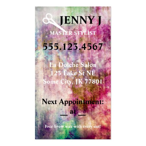 grunge galaxy  scissors hair stylist cosmotology business cards (back side)