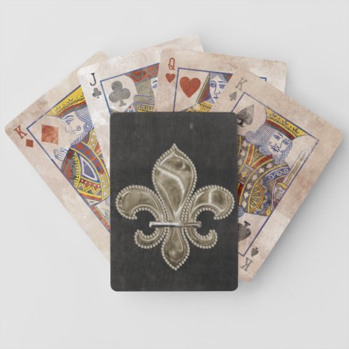 Grunge Gold Fleur de Lis on Black Playing Cards