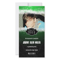 Grunge Green Black Graduation Photo Card