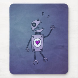Grunge Happy Singing Robot Mousepad