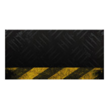 Grunge Hazard Stripes Diamond Plate Personalized Photo Card