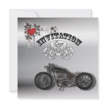 Grunge Heart Motorcycle Biker Wedding Invitation