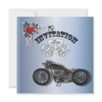 Grunge Heart Motorcycle Biker Wedding Invitation
