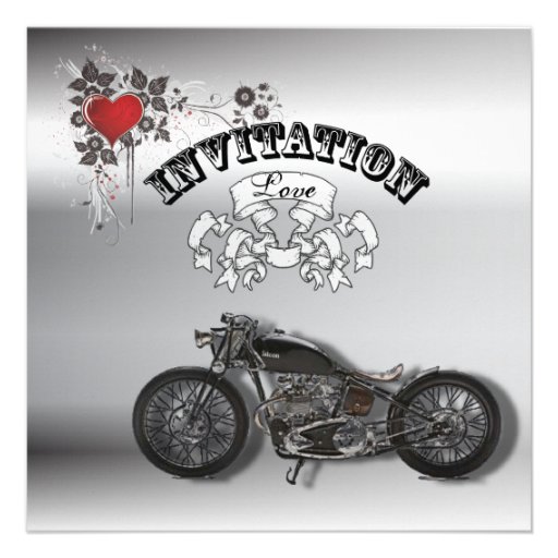 Grunge Heart Motorcycle Biker Wedding Invitation