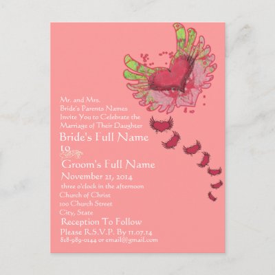 Grunge Heart Raspberry Pink Wedding Invitation Postcard by samack