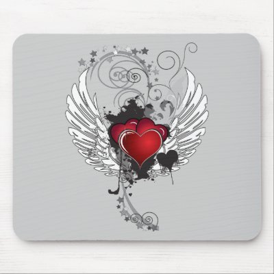 Grunge Hearts Wings Mouse Mat by DoodleBugTees