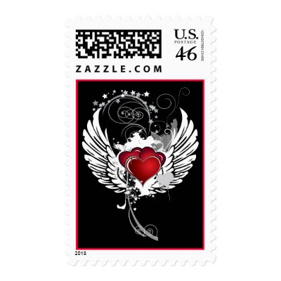 Grunge Hearts Wings Postage Stamp by DoodleBugTees