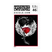 Grunge Hearts Wings postage