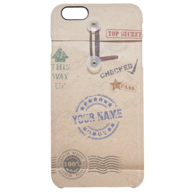 Grunge Kraft Envelope with Stamps Custom Monogram Uncommon Clearlyâ„¢ Deflector iPhone 6 Plus Case