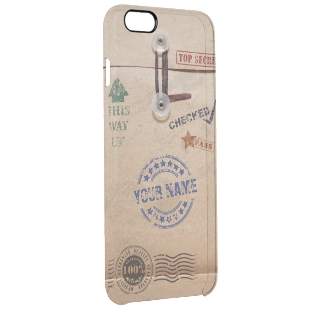 Grunge Kraft Envelope with Stamps Custom Monogram Uncommon Clearlyâ„¢ Deflector iPhone 6 Plus Case-2