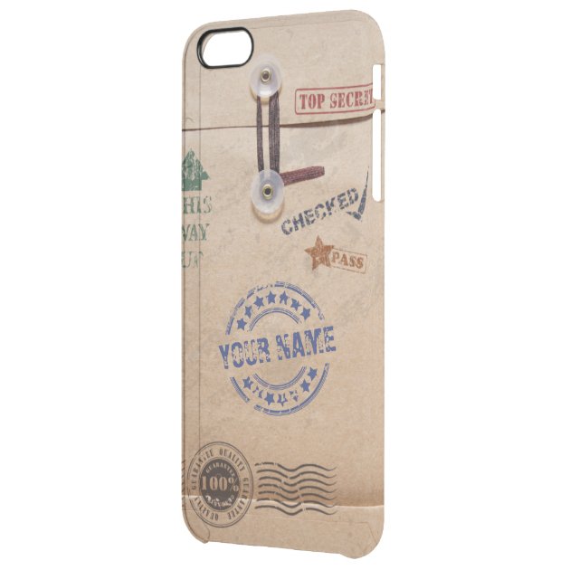 Grunge Kraft Envelope with Stamps Custom Monogram Uncommon Clearlyâ„¢ Deflector iPhone 6 Plus Case