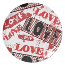 Grunge love pattern. plates