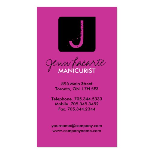 Grunge Monogram Manicurist Business Cards (back side)
