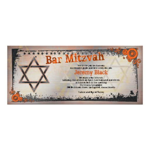 Grunge Orange, Black, Grey Bar Mitzvah Invitation