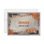 Grunge Orange, Black, Grey Bar Mitzvah RSVP Card