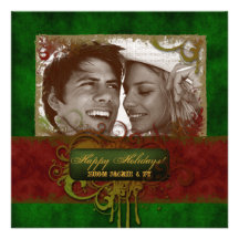 Grunge Photocard verde rojo 2 de la fiesta de Navi Anuncios