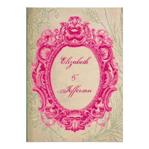 Grunge Pink Vintage Frame Wedding Invitations