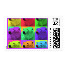Grunge Pop Art Popart Polar Bear Closeup Colorful Stamps