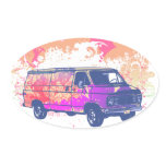 grunge retro hippie van round stickers
