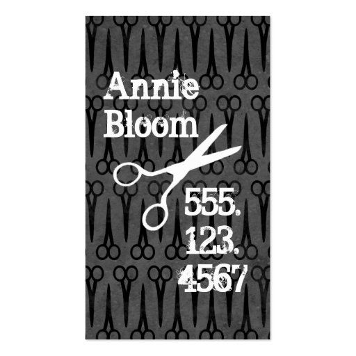 grunge scissors distressed hair stylist black grey business card