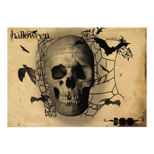 Grunge Skull Halloween Party Custom Announcements