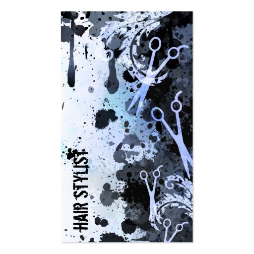 grunge spray paint splatter blue hair stylist business cards (front side)