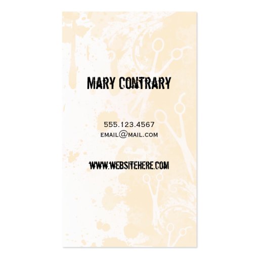 grunge spray paint splatter peach hair stylist business card templates (back side)