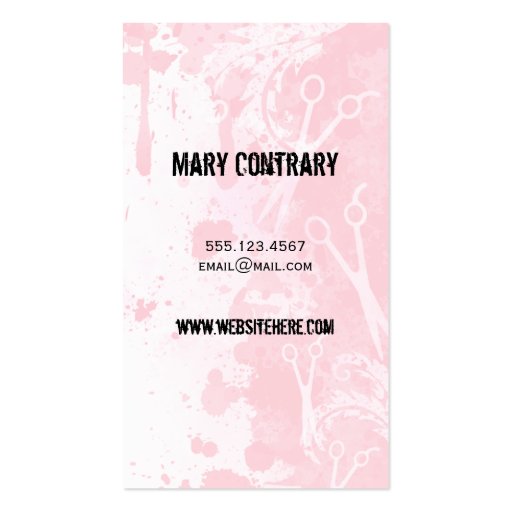 grunge spray paint splatter pink hair stylist business card templates (back side)
