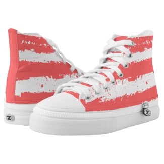 Grunge Stripes In Coral-Red and White Colors Printed Shoes