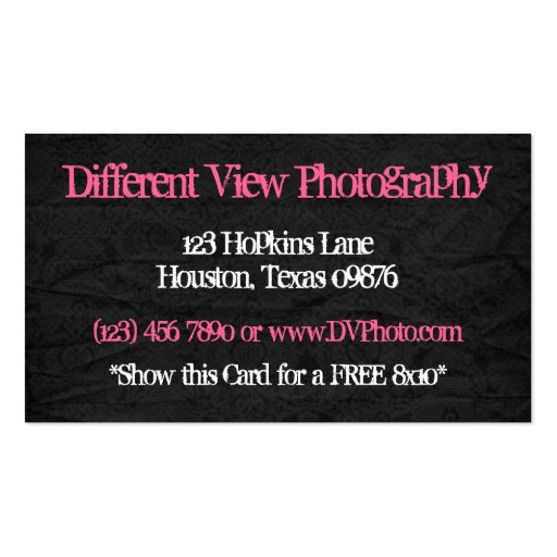 Grunge Style Black Chic Photography Business Cards (back side)