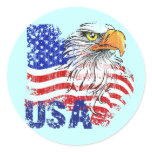 GRUNGE STYLE USA FLAG AND EAGLE ROUND STICKER