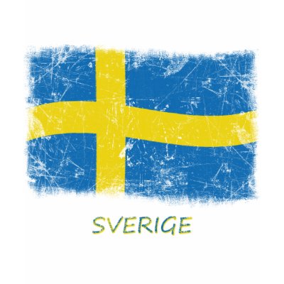 Swedish flag in a grunge style with the country name in the local language