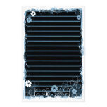 Grunge Swirl Flowers Lined Stationery Black Blue
