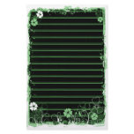 Grunge Swirl Flowers Lined Stationery Black Green