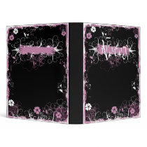 Grunge Swirl Flowers Notes Binder Black Pink