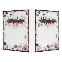 Grunge Swirl Flowers Notes Binder White Red
