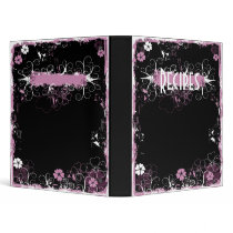 Grunge Swirl Flowers Recipes Binder Black Pink