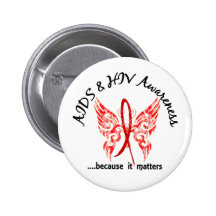 Grunge Tattoo Butterfly 6.1 AIDS Pinback Button