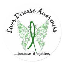 Grunge Tattoo Butterfly 6.1 Liver Disease Round Sticker