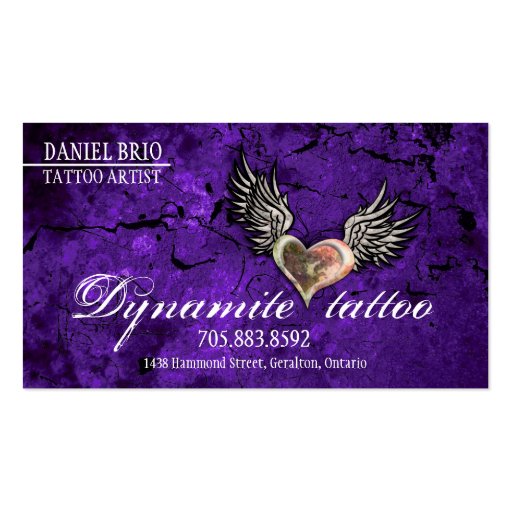 Grunge Texture Heart Wings Tattoo Business Card (back side)