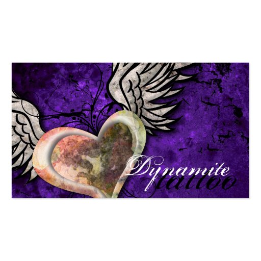 Grunge Texture Heart Wings Tattoo Business Card