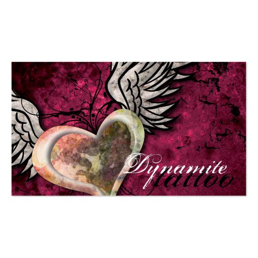Grunge Texture Heart Wings Tattoo Business Card (front side)