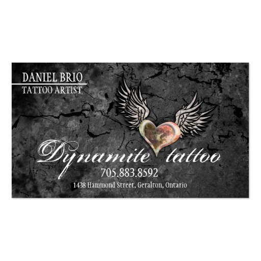 Grunge Texture Heart Wings Tattoo Business Card (back side)