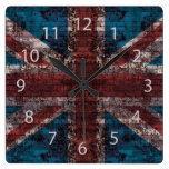 grunge Union Jack on brick Wall Clock