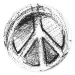 Grunge Urban Peace Sign Sketch in white Round Stickers