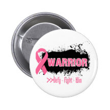 Grunge - WARRIOR - Breast Cancer Pinback Buttons