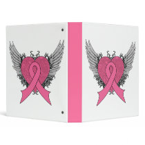 Grunge Winged Heart Ribbon  - Breast Cancer Binder