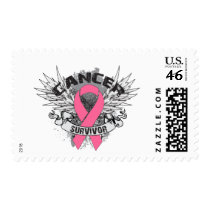 Grunge Winged Ribbon Breast Cancer Survivor Postage