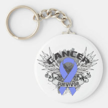 Grunge Winged Ribbon Esophageal Cancer Survivor Keychains