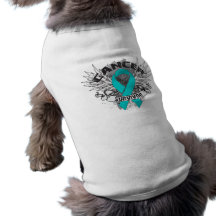 Grunge Winged Ribbon Gynecologic Cancer Survivor Pet Tshirt